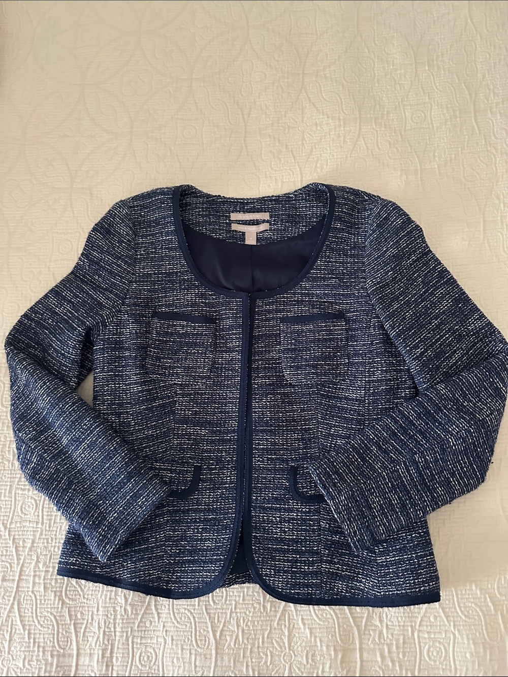 Banana Republic Navy Blue Tweed Open-Front Blazer